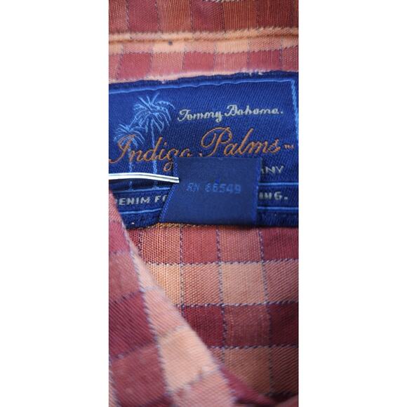 Tommy Bahama Shirt Mens Medium Red Plaid Linen Blend Indigo Palms Button Up - Picture 16 of 16